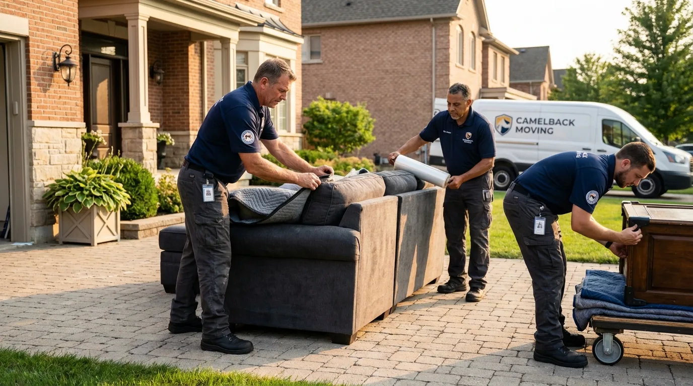 Large estate moving crew wrapping furniture in Lakeview, OR